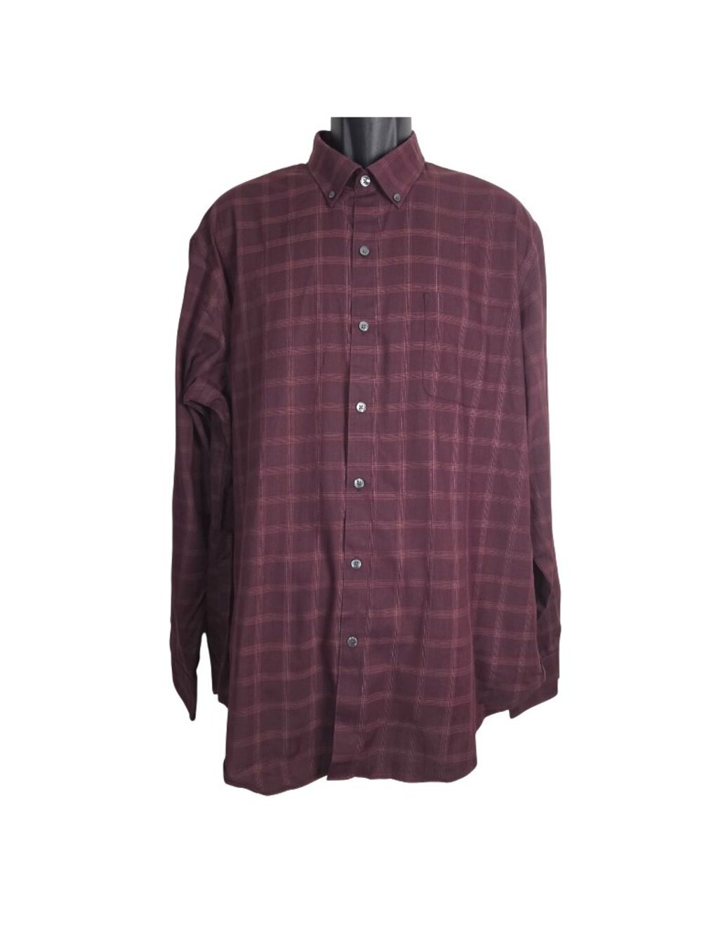 Van Heusen Mens XL Tall Flex Traveler Burgundy Plaid Shirt Non-Iron Stretch